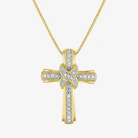 (G-H / Si2-I1) Womens 1/10 CT. T.W. Lab Grown White Diamond Sterling Silver Cross 18 Inch Pendant Necklace