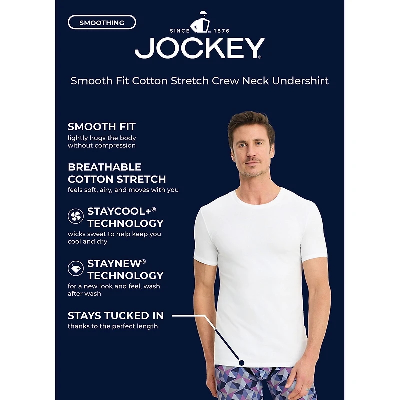 Jockey Mens 3 Pack Short Sleeve Crew Neck Moisture Wicking T-Shirt