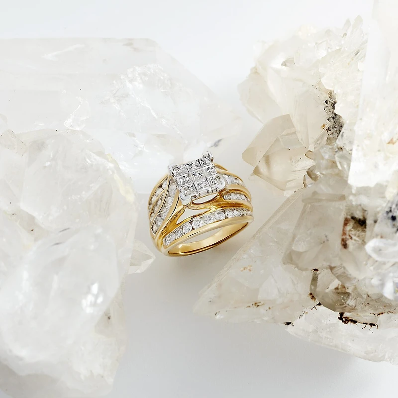 3 CT.T.W. Natural Diamond Side Stone Engagement Ring 10K or 14K Gold