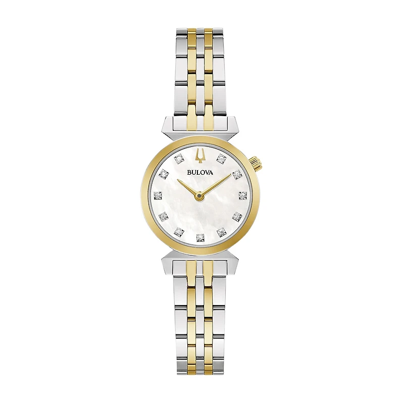 Bulova Classic Womens Diamond Accent Two Tone Stainless Steel Bracelet Watch 98p202