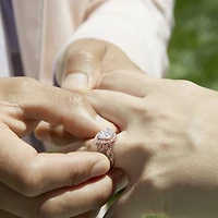 Signature By Modern Bride 1 CT.T.W. Natural Diamond Pear Shape Side Stone Halo Bridal Set 10K or 14K Gold