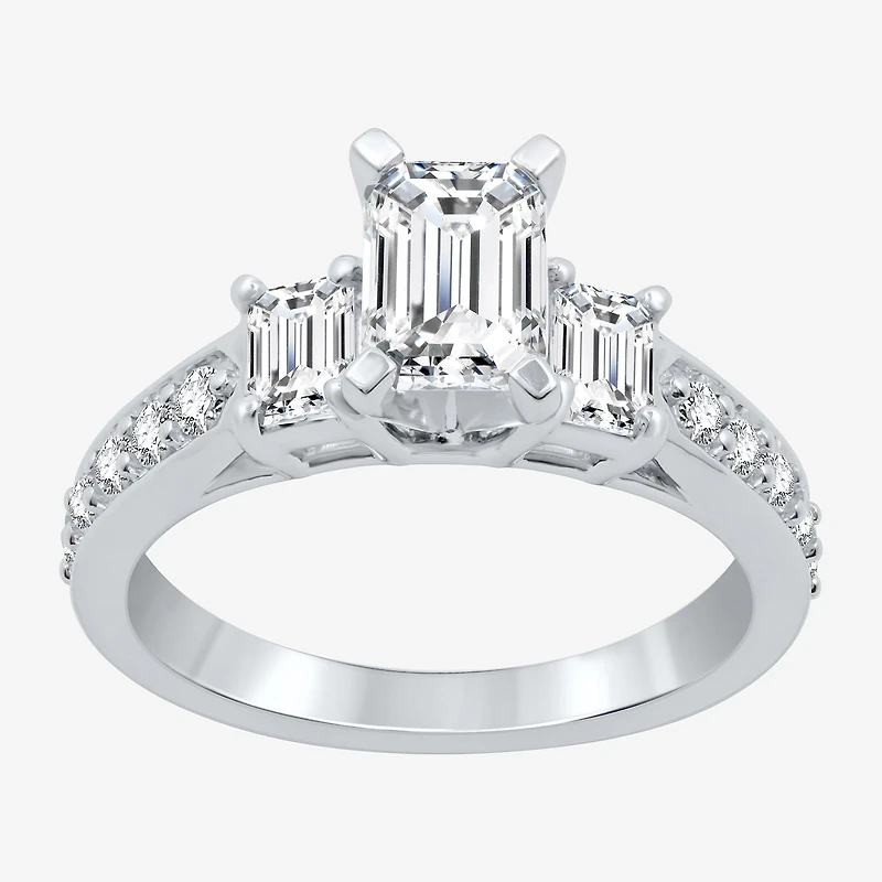 Signature By Modern Bride (H-I / Si1-Si2) Womens 2 CT. T.W. Lab Grown White Diamond 10K Gold Side Stone 3-Stone Engagement Ring
