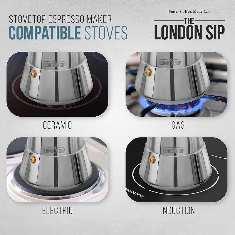 London Sip Stainless Steel Stovetop Espresso 3-Cup Coffee Maker