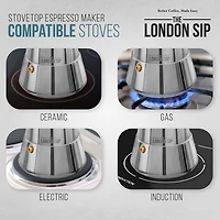 London Sip Stainless Steel Stovetop Espresso 3-Cup Coffee Maker