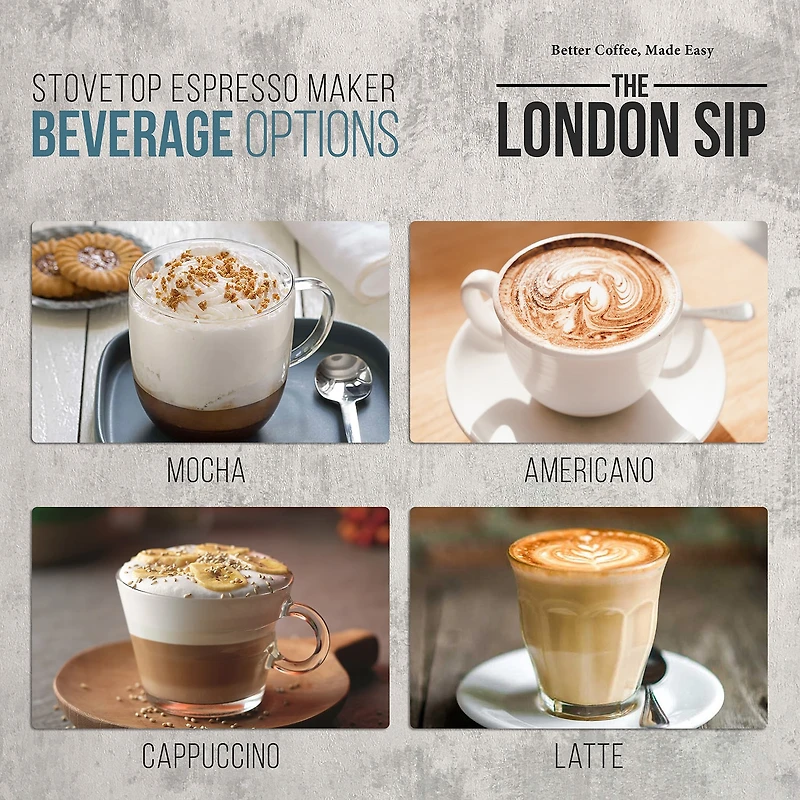London Sip Stainless Steel Stovetop Espresso 3-Cup Coffee Maker