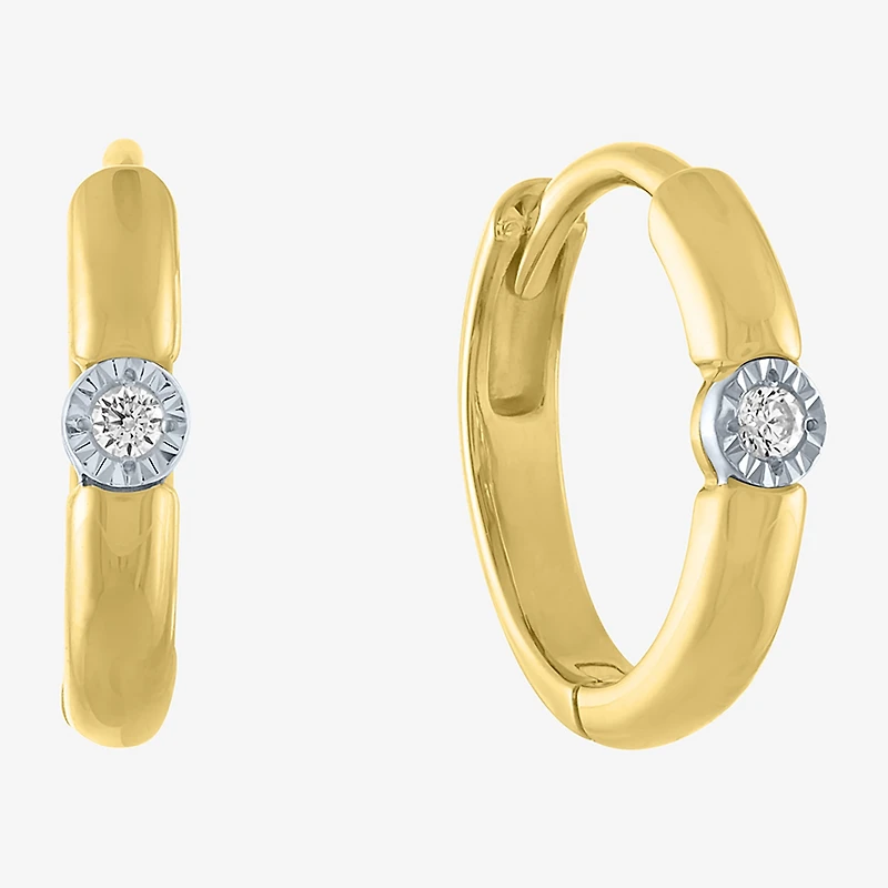 (G-H / I1-I2) Womens Diamond Accent Lab Grown White 10K Gold 11mm Hoop Earrings