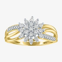 (G-H / Si2-I1) Womens 1/3 CT. T.W. Lab Grown White Diamond 10K Gold Cluster Cocktail Ring