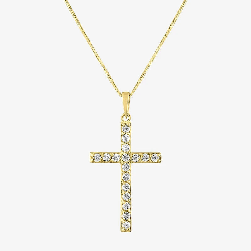 G-H / Si2-I1) Womens 1/ CT. T.W. Lab Grown White Diamond 10K Gold Cross 18 Inch Pendant Necklace