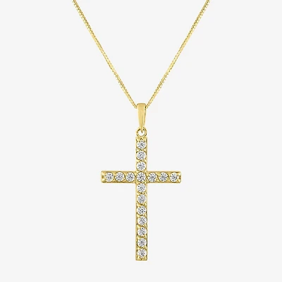 G-H / Si2-I1) Womens 1/ CT. T.W. Lab Grown White Diamond 10K Gold Cross 18 Inch Pendant Necklace