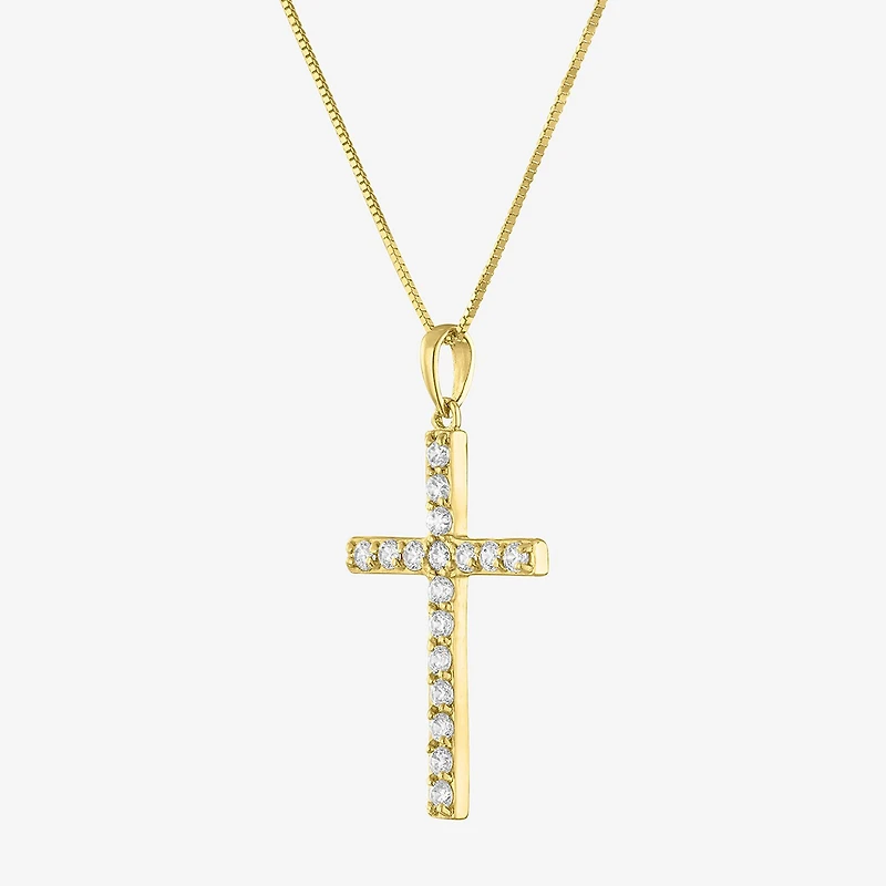 G-H / Si2-I1) Womens 1/ CT. T.W. Lab Grown White Diamond 10K Gold Cross 18 Inch Pendant Necklace