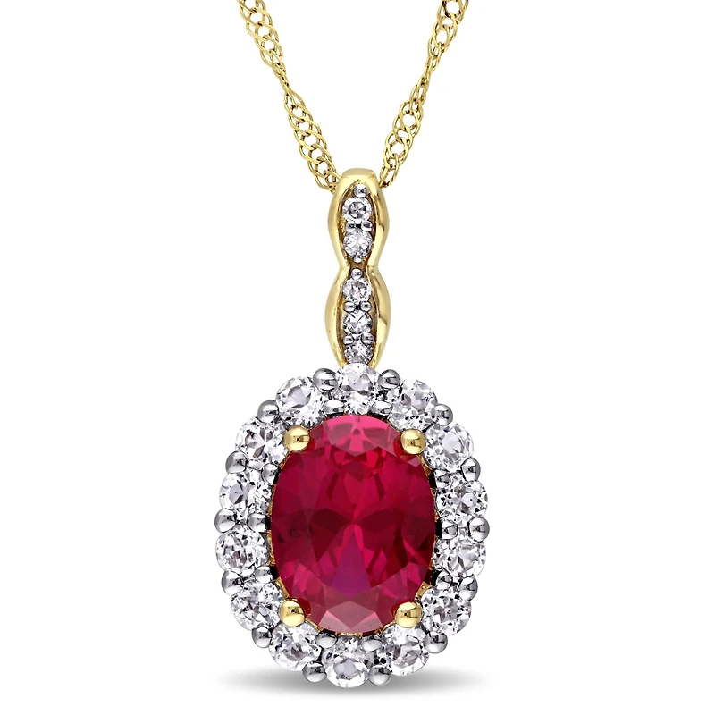 Womens Lab-Created Red Ruby and Diamond Accent Pendant Necklace in 14K Gold