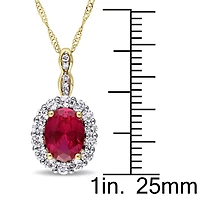 Womens Lab-Created Red Ruby and Diamond Accent Pendant Necklace in 14K Gold