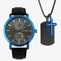 Steeltime Mens Black Leather 2-pc. Watch Boxed Set C6008669135