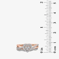 Surrounded by Love Womens 1/5 CT. Natural White Diamond 14K Rose Gold Over Silver Heart Side Stone Halo Bridal Set
