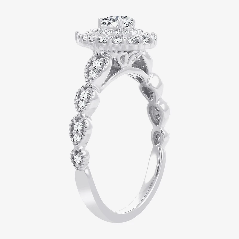 Signature By Modern Bride Womens 1/2 CT.T.W. Natural Diamond 10K or 14K White Gold Pear Side Stone Halo Engagement Ring