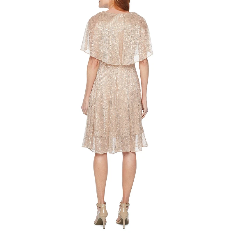 Danny & Nicole Womens Round Neck Short Sleeve Cape Fit + Flare Dress