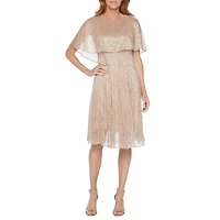 Danny & Nicole Womens Round Neck Short Sleeve Cape Fit + Flare Dress