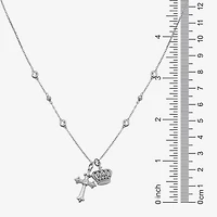 Diamonart Womens White Cubic Zirconia Sterling Silver Cross Crown 16 1/2 Inch Pendant Necklace