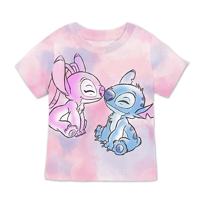 Disney Collection Little & Big Kid Girls Crew Neck Short Sleeve Regular Fit Lilo Stitch Graphic T-Shirt