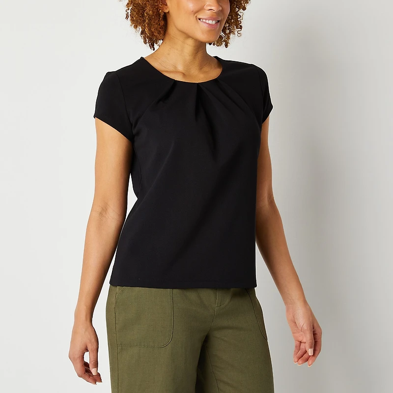 Liz Claiborne Texture Tee Womens Tall Round Neck Short Sleeve Blouse