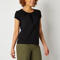 Liz Claiborne Texture Tee Womens Tall Round Neck Short Sleeve Blouse