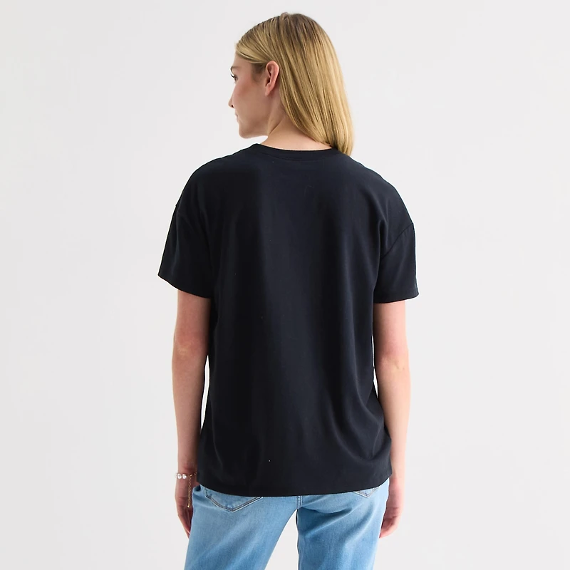 Womens Juniors Crew Neck Short Sleeve Regular Fit Lilo & Stitch Graphic T-Shirt