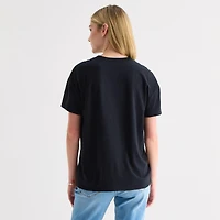 Womens Juniors Crew Neck Short Sleeve Regular Fit Lilo & Stitch Graphic T-Shirt