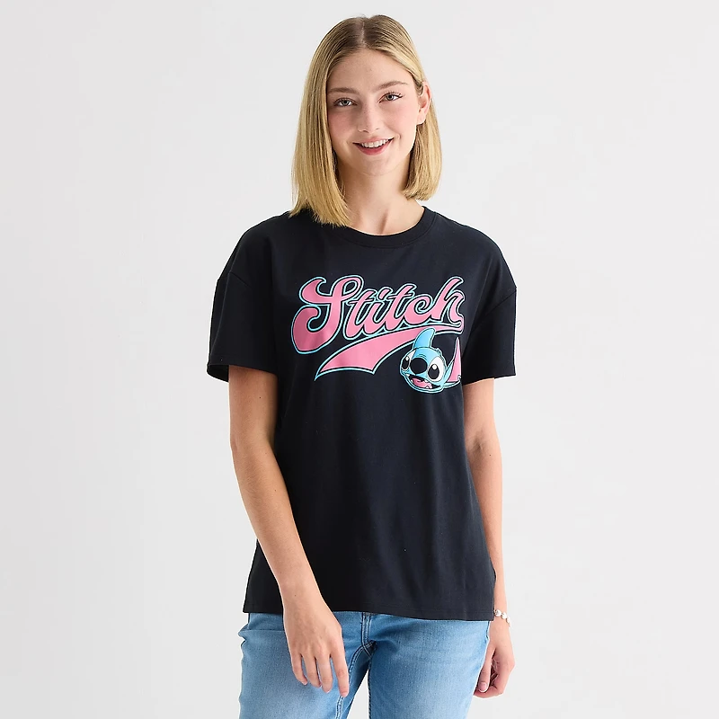 Womens Juniors Crew Neck Short Sleeve Regular Fit Lilo & Stitch Graphic T-Shirt