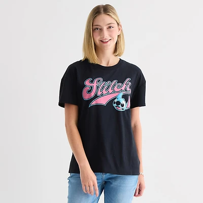 Womens Juniors Crew Neck Short Sleeve Regular Fit Lilo & Stitch Graphic T-Shirt