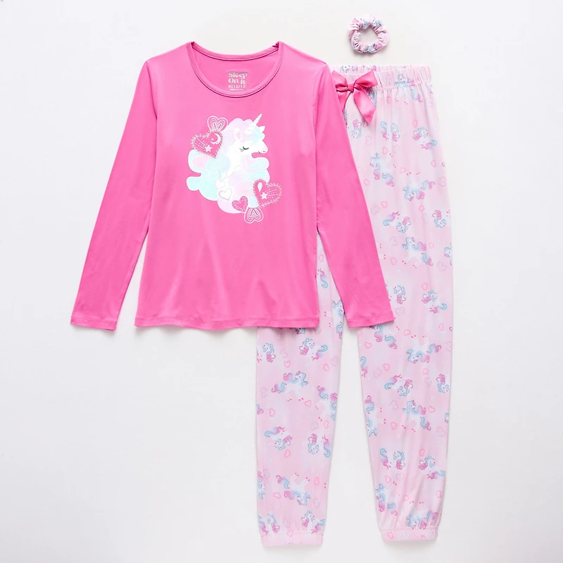 Sleep On It Little & Big Kid Girls Crew Neck Long Sleeve 3-pc. Pajama Set