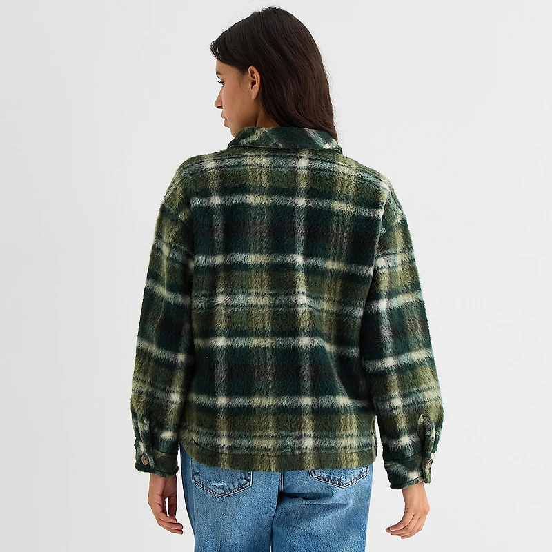 Arizona Shacket Womens Juniors Faux Fur Midweight Shirt Jacket