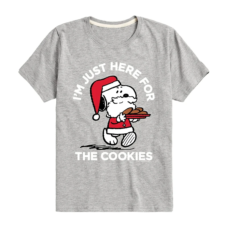 Santa Here For Cookies Little & Big Kid Boys Crew Neck Short Sleeve Regular Fit Peanuts Snoopy Graphic T-Shirt