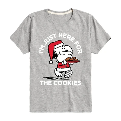 Santa Here For Cookies Little & Big Kid Boys Crew Neck Short Sleeve Regular Fit Peanuts Snoopy Graphic T-Shirt