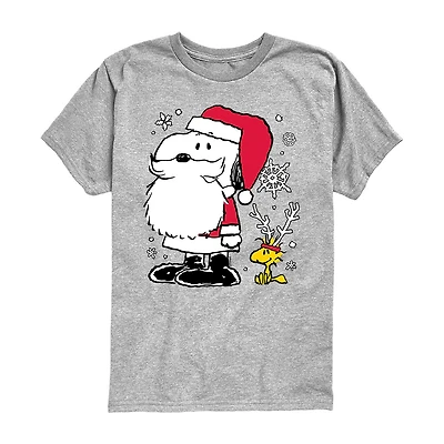 Santa And Reindeer Little & Big Kid Boys Crew Neck Short Sleeve Regular Fit Peanuts Snoopy Graphic T-Shirt