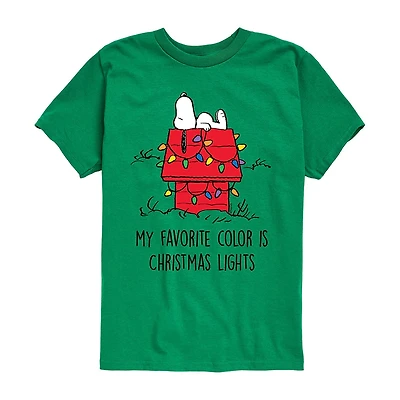Favorite Color Christmas Lights Little & Big Kid Boys Crew Neck Short Sleeve Regular Fit Peanuts Snoopy Graphic T-Shirt
