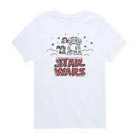 Winter Santa At-At Walker Christmas Little & Big Kid Boys Crew Neck Short Sleeve Regular Fit Star Wars Graphic T-Shirt