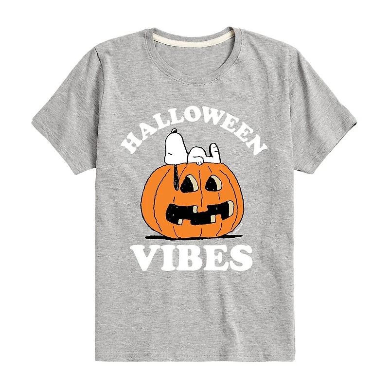 Halloween Vibes Pumpkin Little & Big Kid Boys Crew Neck Short Sleeve Regular Fit Peanuts Snoopy Graphic T-Shirt