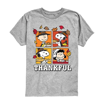 Thankfull Fall Thanksgiving Little & Big Kid Boys Crew Neck Short Sleeve Regular Fit Peanuts Graphic T-Shirt