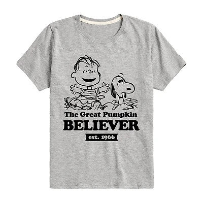 Linus Great Pumpkin Believer Little & Big Kid Boys Crew Neck Short Sleeve Regular Fit Peanuts Graphic T-Shirt