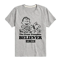 Linus Great Pumpkin Believer Little & Big Kid Boys Crew Neck Short Sleeve Regular Fit Peanuts Graphic T-Shirt