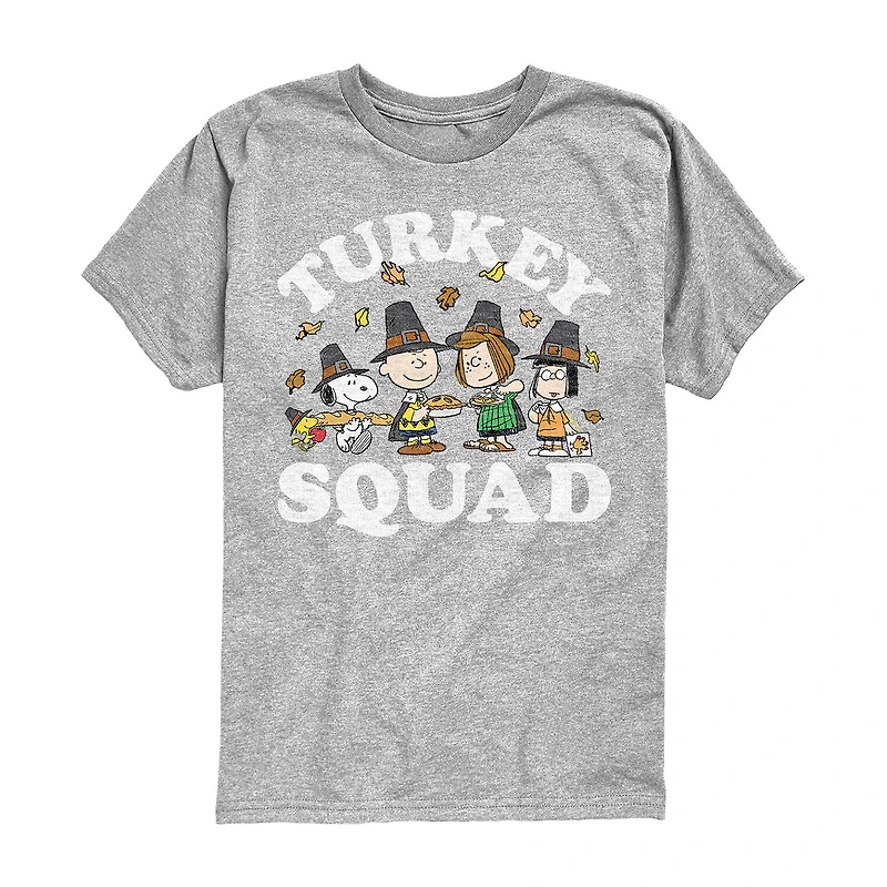 Turkey Squad Thanksgiving Little & Big Kid Boys Crew Neck Short Sleeve Regular Fit Peanuts Graphic T-Shirt