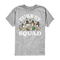 Turkey Squad Thanksgiving Little & Big Kid Boys Crew Neck Short Sleeve Regular Fit Peanuts Graphic T-Shirt