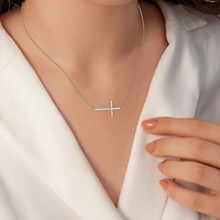 Yes, Please! (G, Si1-Si2) Womens 1/4 CT. T.W. Lab Grown White Diamond Sterling Silver Cross 18 Inch Pendant Necklace