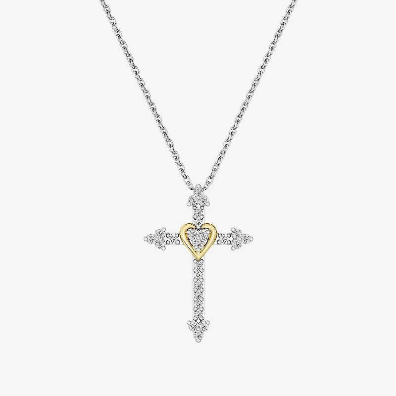 Yes, Please! (G, Si1-Si2) Womens 1/4 CT. T.W. Lab Grown White Diamond 14K Two Tone Gold Over Silver Cross 18 Inch Pendant Necklace