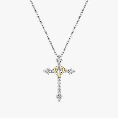 Yes, Please! (G, Si1-Si2) Womens 1/4 CT. T.W. Lab Grown White Diamond 14K Two Tone Gold Over Silver Cross 18 Inch Pendant Necklace