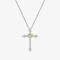 Yes, Please! (G, Si1-Si2) Womens 1/4 CT. T.W. Lab Grown White Diamond 14K Two Tone Gold Over Silver Cross 18 Inch Pendant Necklace