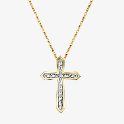 Yes, Please! (G/Si1-Si2) Womens 1/4 CT. T.W. Lab Grown White Diamond 14K Gold Over Silver Cross Pendant
