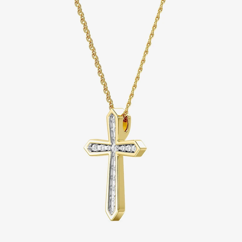 Yes, Please! (G/Si1-Si2) Womens 1/4 CT. T.W. Lab Grown White Diamond 14K Gold Over Silver Cross Pendant