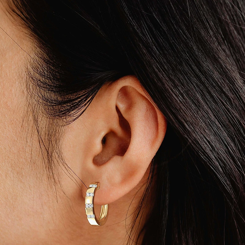 Yes Please! (Si1-Si2, G) Womens 1/4 CT. T.W. Lab Grown White Diamond 14K Gold Over Silver 20.2mm Hoop Earrings