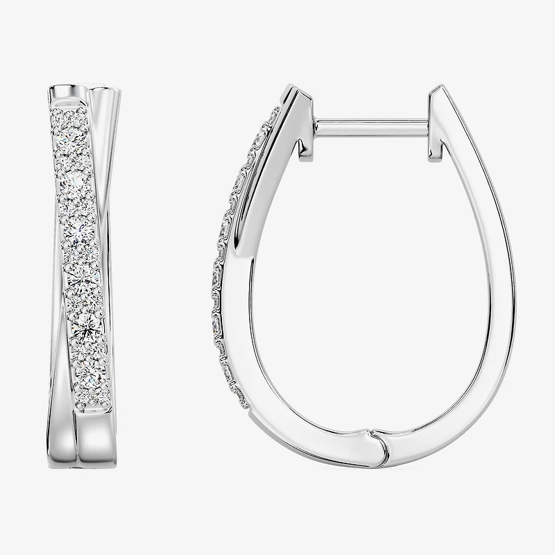 Yes, Please! (G, Si1-Si2) Womens 1/4 CT. T.W. Lab Grown White Diamond Sterling Silver 19.2mm Hoop Earrings